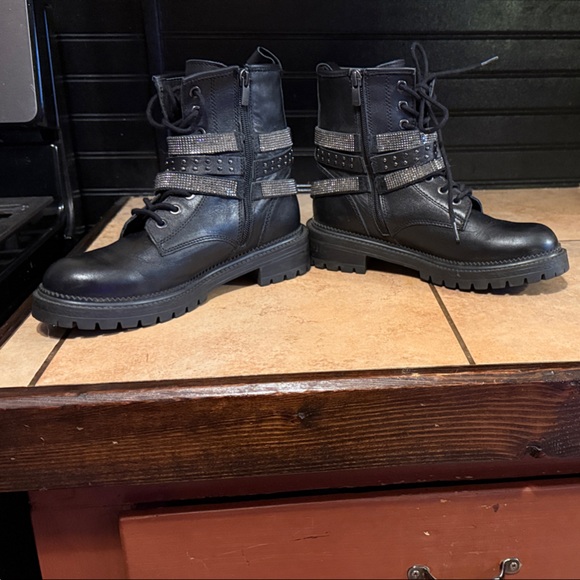 Steve Madden Black Studded Combat Boots - Picture 2 of 5